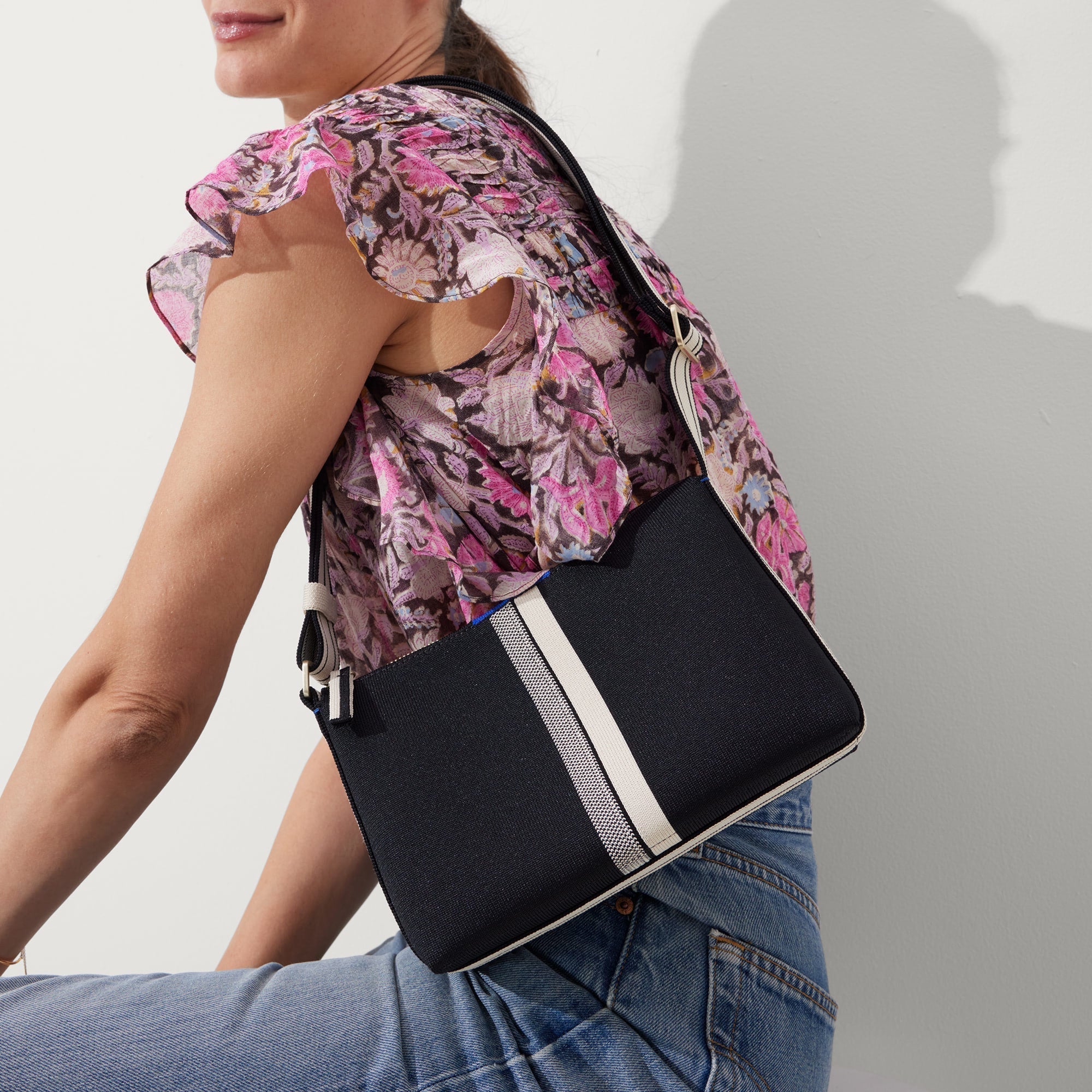 The Casual Crossbody - Black and Ivory Stripe - Image 3