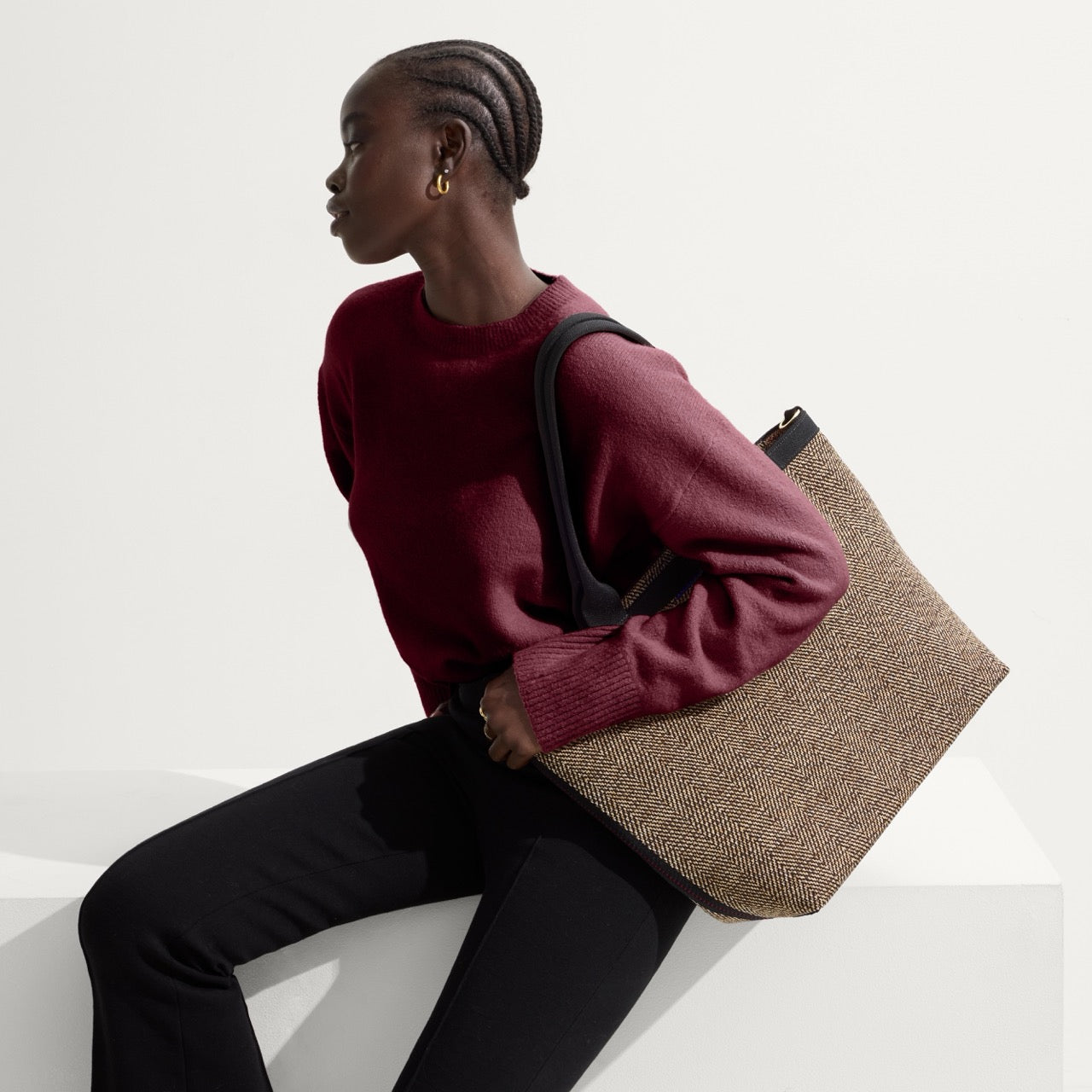 The Lightweight Zip Tote - Cacao Herringbone - Image 3